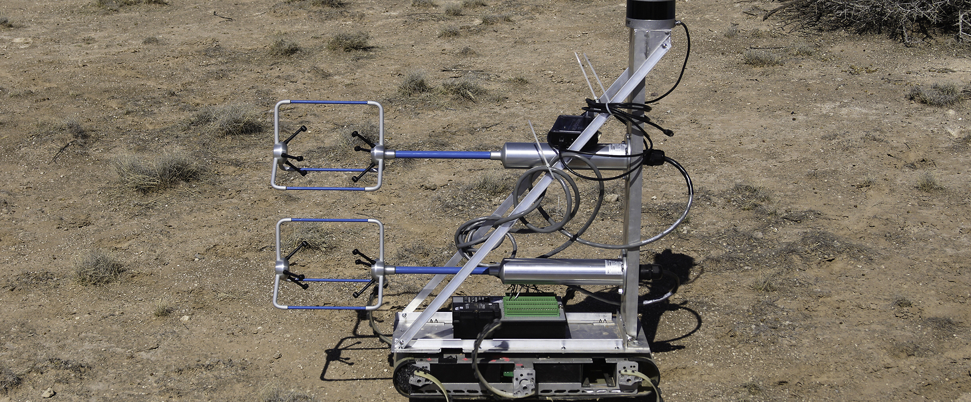A robot prototype known as ""RHex" fitted with sonic anemometers for measuring wind speed 