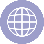 Graphic of a  white globe on a circular lavender background