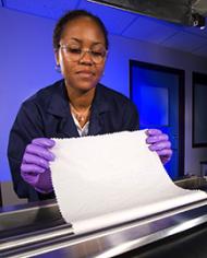 Chemist Nicolette Prevost treats cotton fabrics with a chitosan formulation